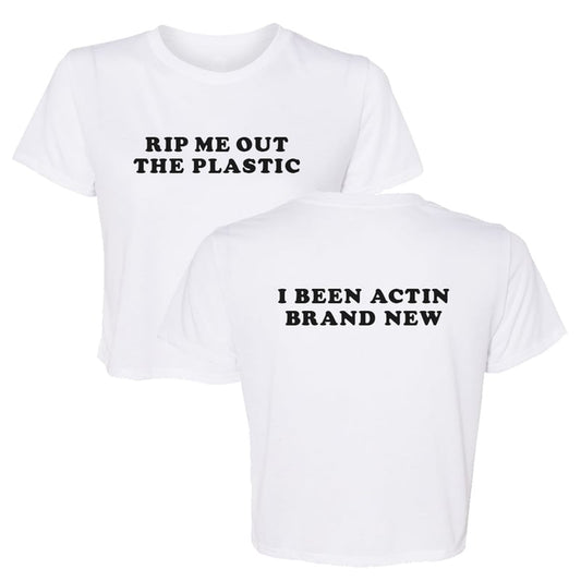 Rip Me Out the Plastic Crop Tee | White